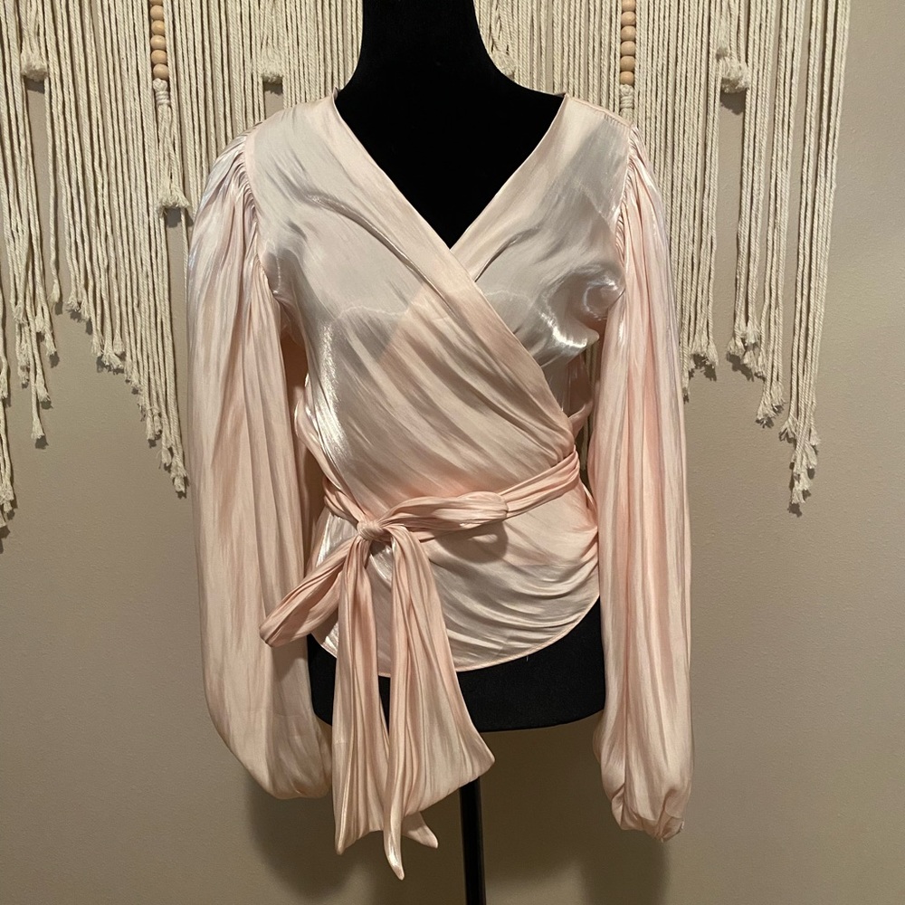 Women’s pink sheer long sleeve blouse
